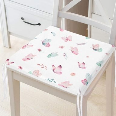 Kelebek Motifli Özel Tasarım Dijital Baskılı Modern Fermuarlı Sandalye Minderi