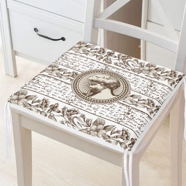 Karakalem Çiçek & Yazı & Portre Desenli Dijital Baskılı Modern Fermuarlı Sandalye Minderi