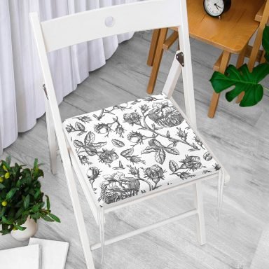 Karakalem Çiçek Desenli Dijital Baskılı Modern Fermuarlı Sandalye Minderi