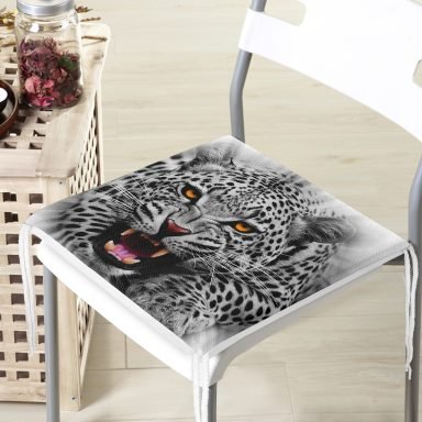 Leopar Desenli Dijital Baskılı Fermuarlı Sandalye Minderi