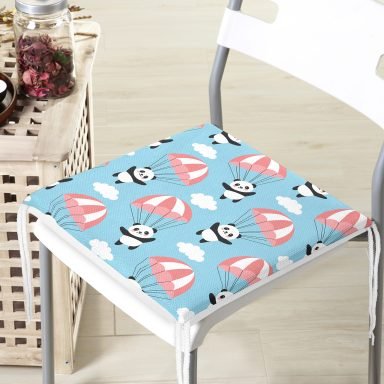 Paraşütlü Panda Motifli Özel Tasarım Dijital Baskılı Modern Fermuarlı Sandalye Minderi