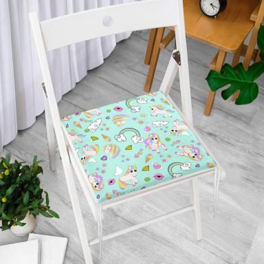 Unicorn Gökkuşağı Motifli Özel Tasarım Dijital Baskılı Modern Fermuarlı Sandalye Minderi