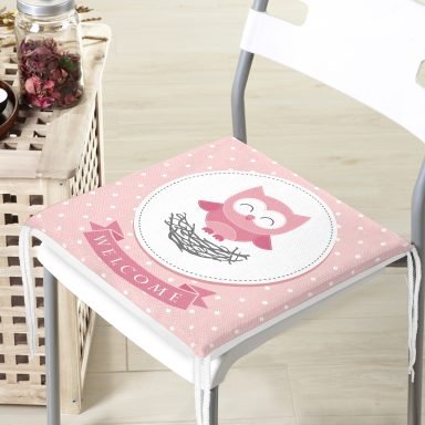 Sevimli Baykuş Dijital Baskılı Modern Fermuarlı Sandalye Minderi