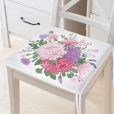 Çiçek Motifli Modern Dijital Baskılı Fermuarlı Sandalye Minderi