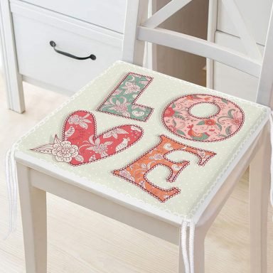 Aşk Temalı Dijital Baskılı Modern Fermuarlı Sandalye Minderi