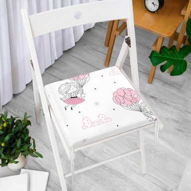 Balonlu Kız Motifli Dijital Baskılı Özel Tasarım Modern Fermuarlı Sandalye Minderi