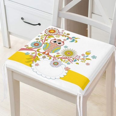 Baykuş Desenli Dijital Baskılı Modern Modern Fermuarlı Sandalye Minderi