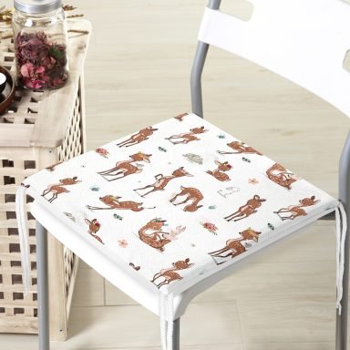 Sevimli Ceylan Ve Tavşan Motifli Dijital Baskılı Özel Tasarım Modern Fermuarlı Sandalye Minderi