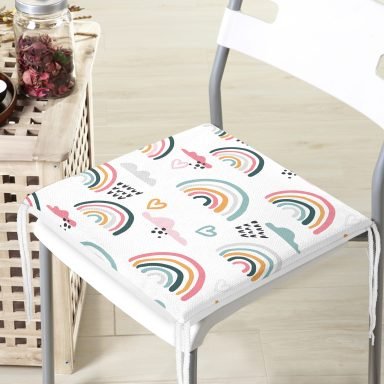 Gökkuşağı Kalp Ve Bulut Motifli Dijital Baskılı Özel Tasarım Modern Fermuarlı Sandalye Minderi