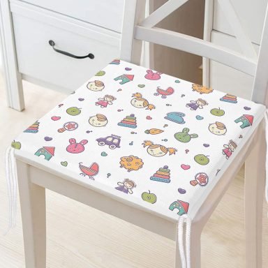 Bebek Oyuncakları Motifli Dijital Baskılı Özel Tasarım Modern Fermuarlı Sandalye Minderi