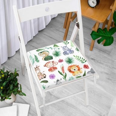 Sevimli Orman Hayvanları Motifli Dijital Baskılı Özel Tasarım Modern Fermuarlı Sandalye Minderi