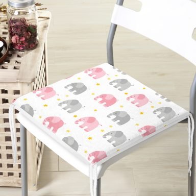 Gri Ve Pembe Fil Desenli Dijital Baskılı Özel Tasarım Modern Fermuarlı Sandalye Minderi