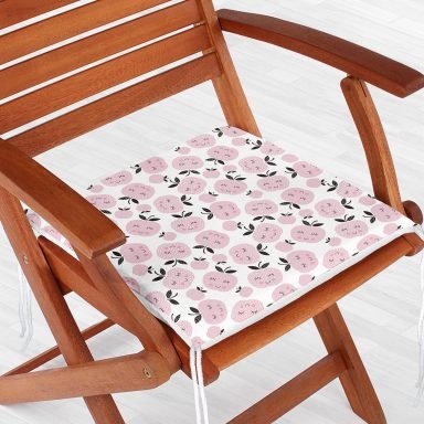 Pembe Gülümseyen Elmalar Motifli Dijital Baskılı Özel Tasarım Modern Fermuarlı Sandalye Minderi
