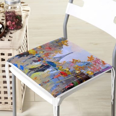 Paris'te Yağmur Yağlı Boya Desenli Dijital Baskılı Dekoratif Modern Fermuarlı Sandalye Minderi