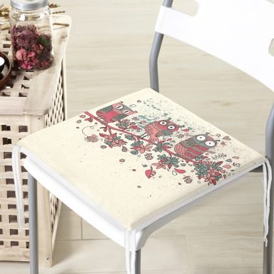 Modern Baykuş Desen Dijital Baskılı Fermuarlı Sandalye Minderi