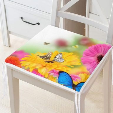 Çiçek Ve Kelebek Desenli Dijital Baskılı Dekoratif Modern Fermuarlı Sandalye Minderi