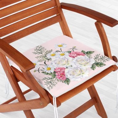 Çiçek Desenli Dijital Baskılı Fermuarlı Sandalye Minderi