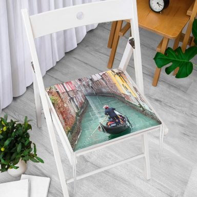 Venedik Temalı Dijital Baskılı Dekoratif Modern Fermuarlı Sandalye Minderi