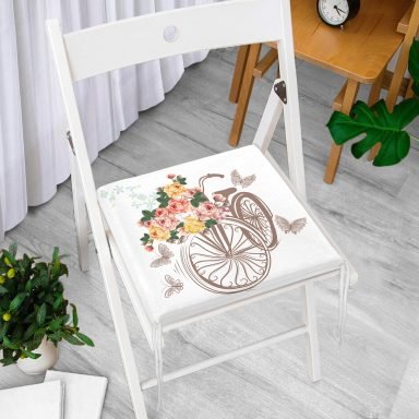 Bisiklet Desenli Dijital Baskılı Modern Fermuarlı Sandalye Minderi