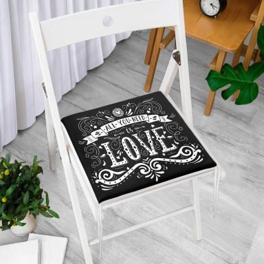 Siyah Love Dijital Baskılı Fermuarlı Sandalye Minderi