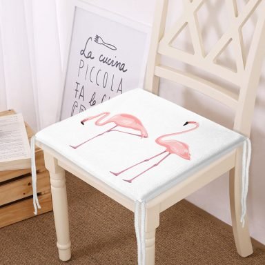 Pembe Flamingo Desenli Dijital Baskılı Fermuarlı Sandalye Minderi