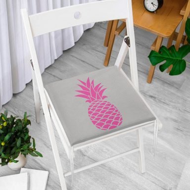 Gri Zemin Ananas Dijital Baskılı Fermuarlı Sandalye Minderi