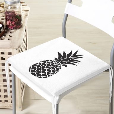 Siyah Beyaz Ananas Dijital Baskılı Fermuarlı Sandalye Minderi