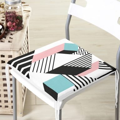 Modern Geometrik Şekilli Dijital Baskılı Fermuarlı Sandalye Minderi