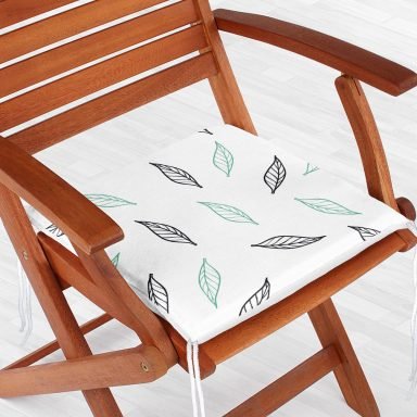 Beyaz Temalı Yaprak Desenli Dijital Baskılı Modern Fermuarlı Sandalye Minderi