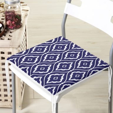 Mavi Etnik Motifli Dijital Baskılı Modern Fermuarlı Sandalye Minderi