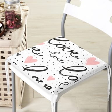 Realhomes Love Baskılı Pembe Kalpli Modern Fermuarlı Sandalye Minderi