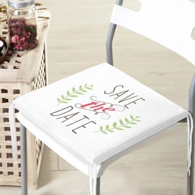 Save The Date Başaklı Dijital Baskılı Fermuarlı Sandalye Minderi