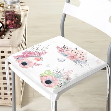 Özel Tasarım Kuş Desenli Dijital Baskılı Modern Fermuarlı Sandalye Minderi