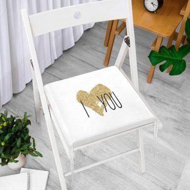 I Love You Aşk Temalı Dijital Baskılı Modern Fermuarlı Sandalye Minderi
