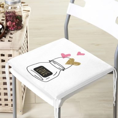 Love Kalp Desenli Dijital Baskılı Fermuarlı Sandalye Minderi