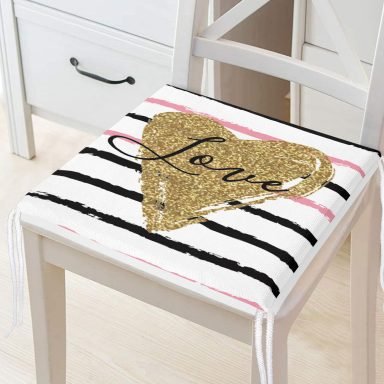 Love Yaldızlı Kalp Desenli Dijital Baskılı Modern Fermuarlı Sandalye Minderi