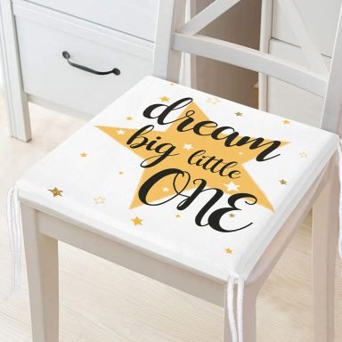 Dream Big Little One Yazılı Yıldız Desenli Dijital Baskılı Fermuarlı Sandalye Minderi