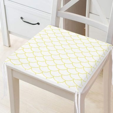 Sarı Geometrik Desenli Dijital Baskılı Modern Fermuarlı Sandalye Minderi
