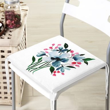 Modern Çiçek Desenli Dijital Baskılı Fermuarlı Sandalye Minderi