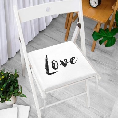 Love Yazı Desenli Dijital Baskılı Fermuarlı Sandalye Minderi