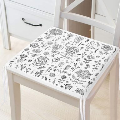 Modern Çiçek Motifli Dijital Baskılı Fermuarlı Sandalye Minderi