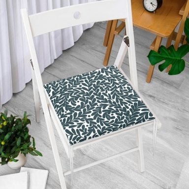 Yeşil Yaprak Motifli Dijital Baskılı Modern Fermuarlı Sandalye Minderi