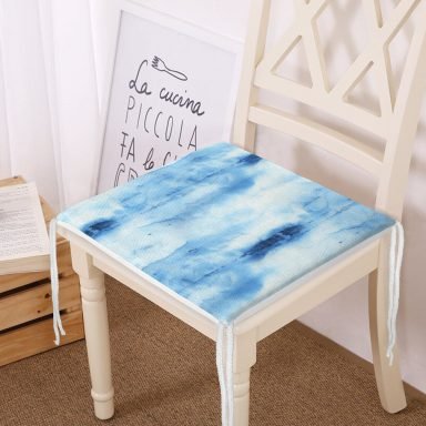 Mavi Renkli Ebru Desenli Dijital Baskılı Modern Fermuarlı Sandalye Minderi