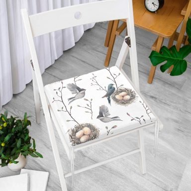 Kuşlar ve Dal Desenli Fermuarlı Sandalye Minderi