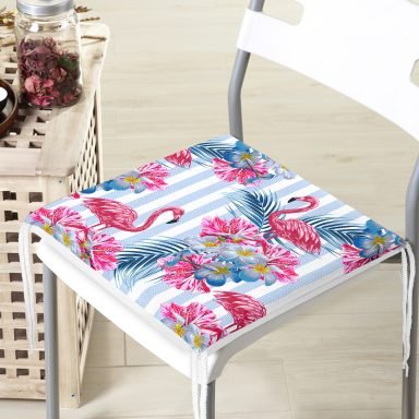 Çizgili Flamingo Zeminli Fermuarlı Sandalye Minderi