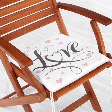 Love Yazılı Kalp Puanlı Motifli Fermuarlı Sandalye Minderi