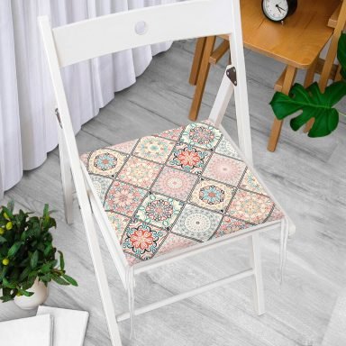 Geometrik Şekilli Hint Desenli Dijital Baskılı Fermuarlı Sandalye Minderi