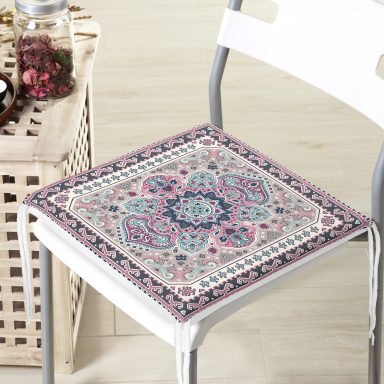 Kare Çini Motifli Modern Dijital Baskılı Fermuarlı Sandalye Minderi
