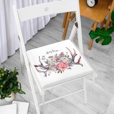 Stay True Motifli Kanaviçe Desenli Dijital Baskılı Fermuarlı Sandalye Minderi