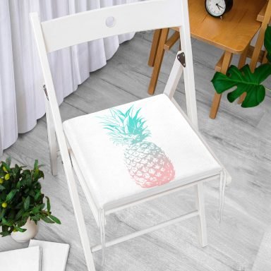 Mavi Ananas Dijital Baskılı Fermuarlı Sandalye Minderi